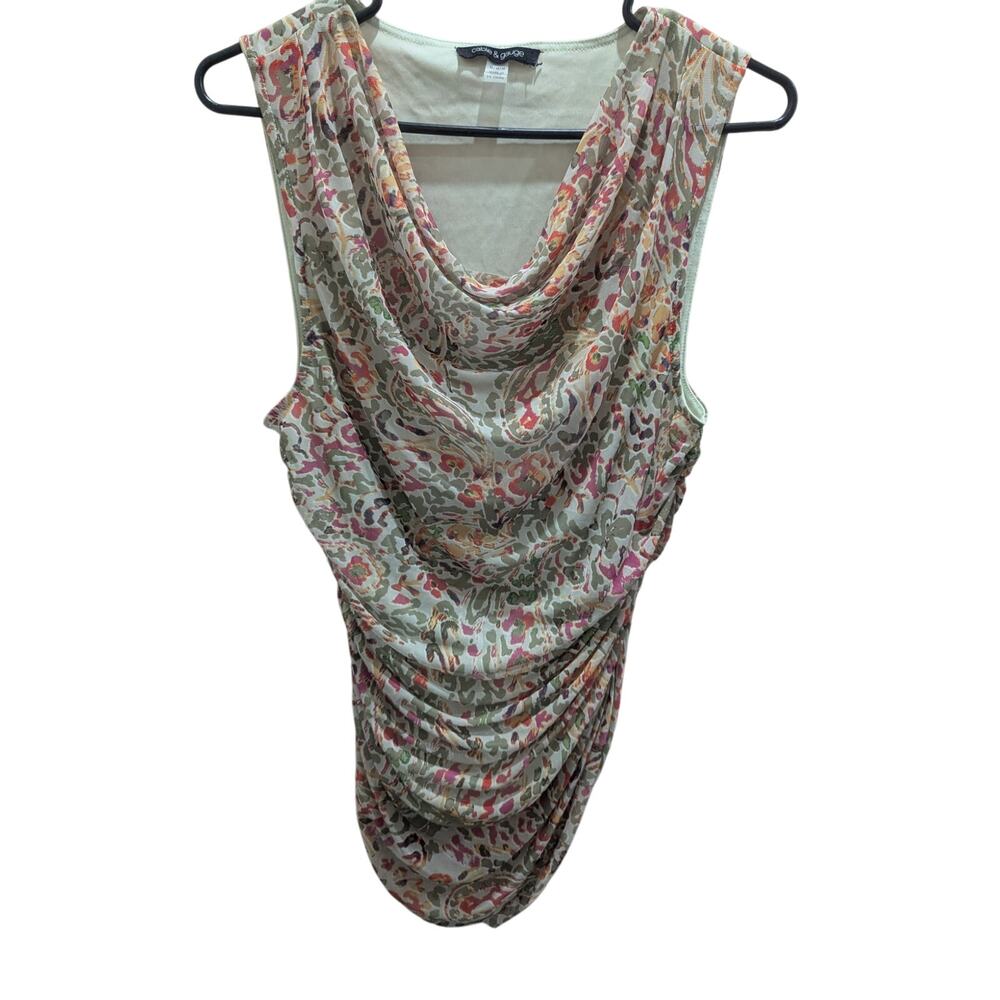 Women's Size Medium shirt top Camisole Tank W Cable & Guage Ruched Geometric EUC